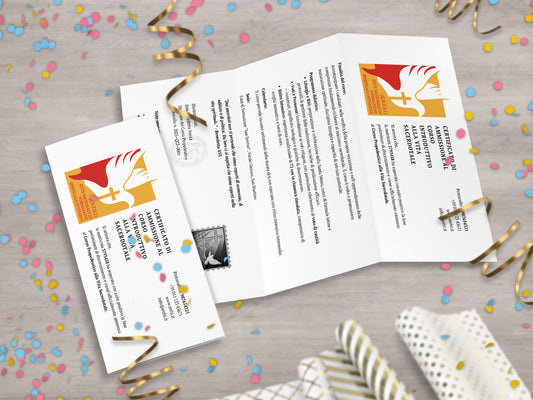 Mockup ironico di augurino del finto voucher per ammissione al percorso spirituale per diventare sacerdoti