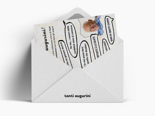 Biglietto di auguri ironico con collezione di frasi di circostanza e meme Harold hide the pain per compleanno originale augurino